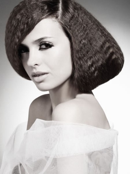 Pseudo updo with crimped brown hair