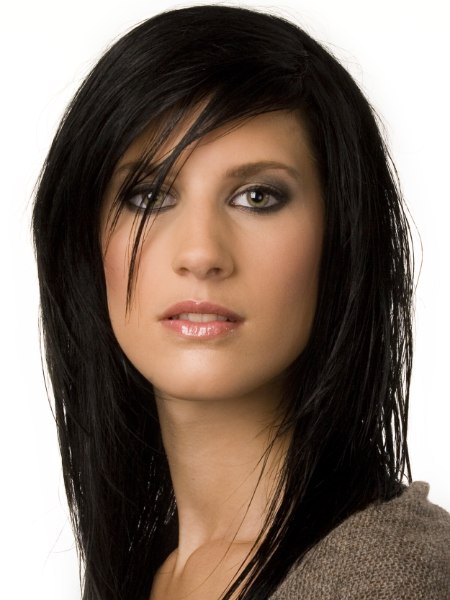 Long hairstyle with layers for ink black hair