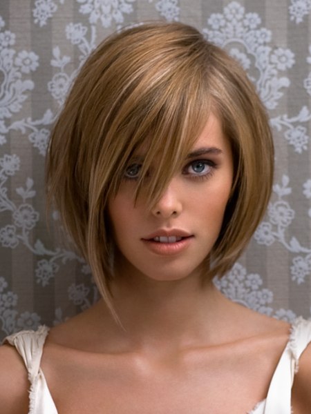 Fancy bob hairstyle with one shorter side