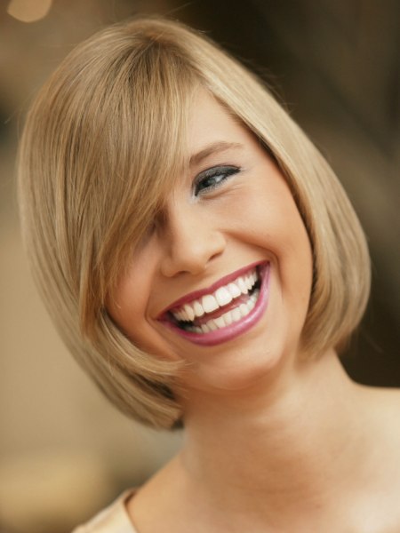 Neck length bob with bangs