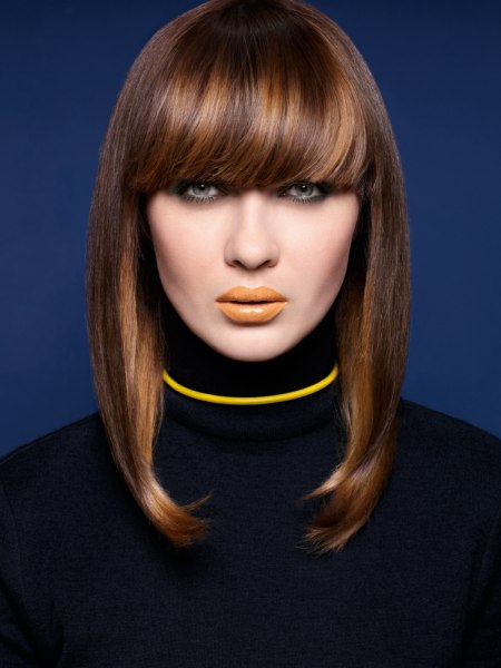 Smooth long bob with hair that reaches past the collar bone