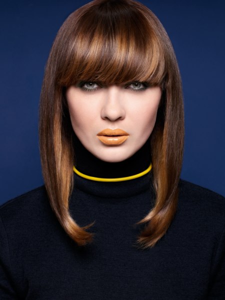 Smooth long bob with hair that reaches past the collarbone