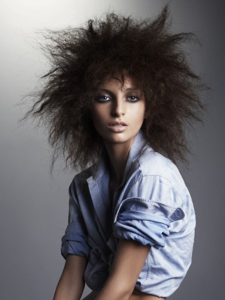 Crinkled hair, styled for an afro look