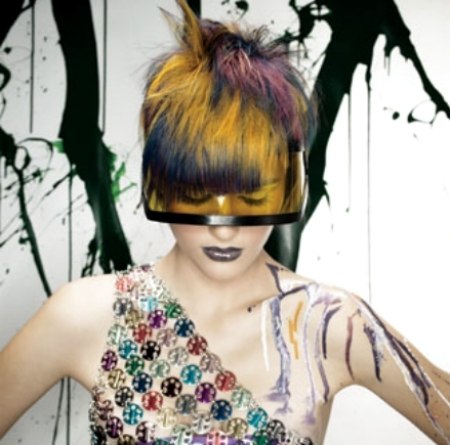 Daring futurist cut with intriguing hair colors