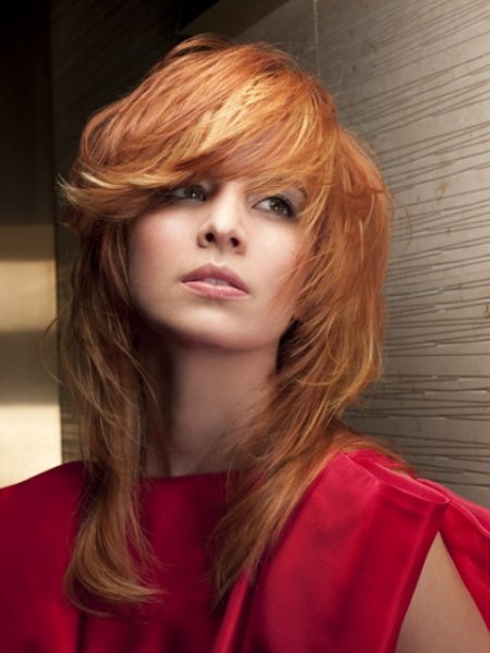 Long hair, blow dryer styled for volume