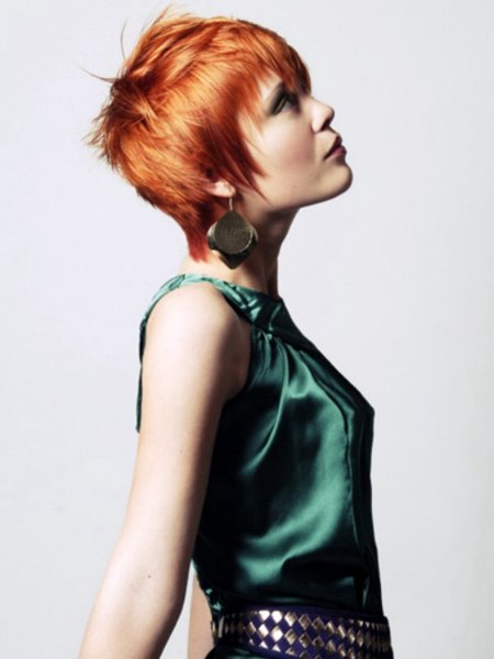 Careless hairstyle with an orange hair color