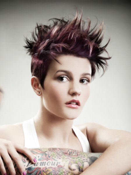 Spiky pixie cut with purple hues