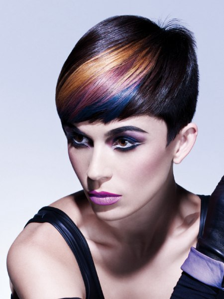 Short hair with colorful angled streaks