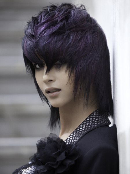 Goth look with black and purple hair coloring