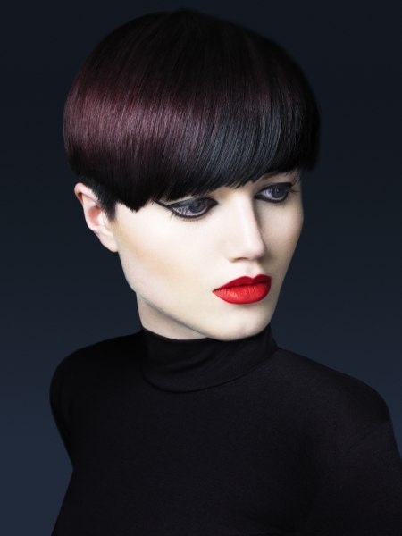 Short hair with a combination of dark aubergine and dark royal blue colors