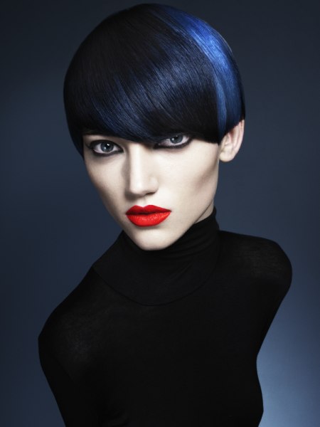 Navy blue hair with an electric blue ray