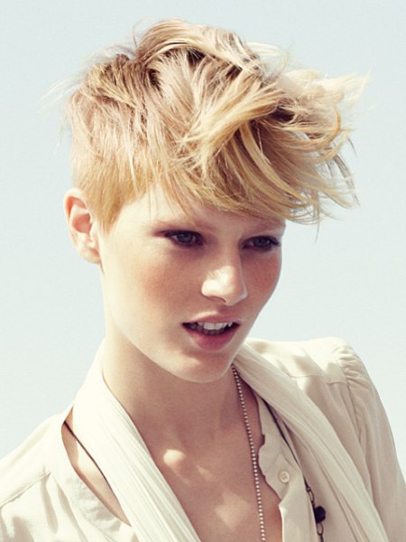 Sun-bleached short blonde hair