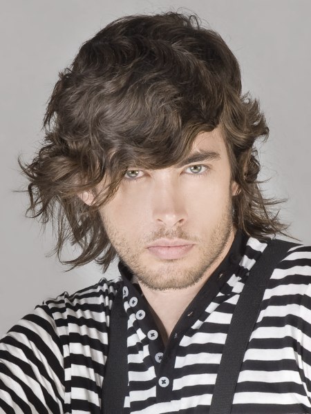 Long hairstyle with water waves for men