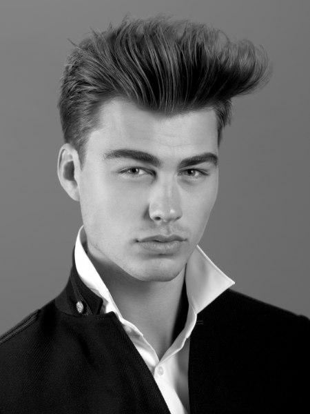 Swooning 1950s look with a raised fringe for men