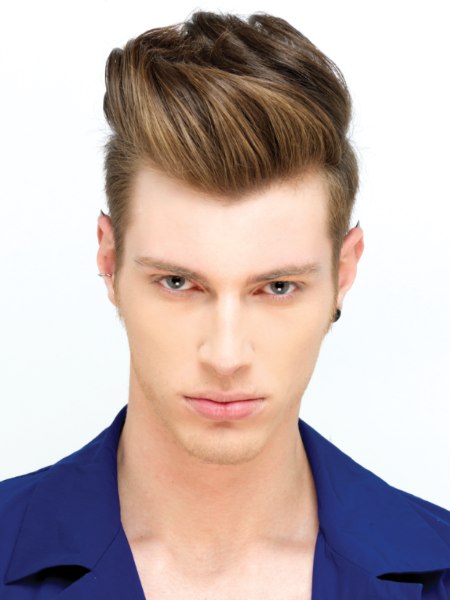 Men's hairstyle with lifted top hair