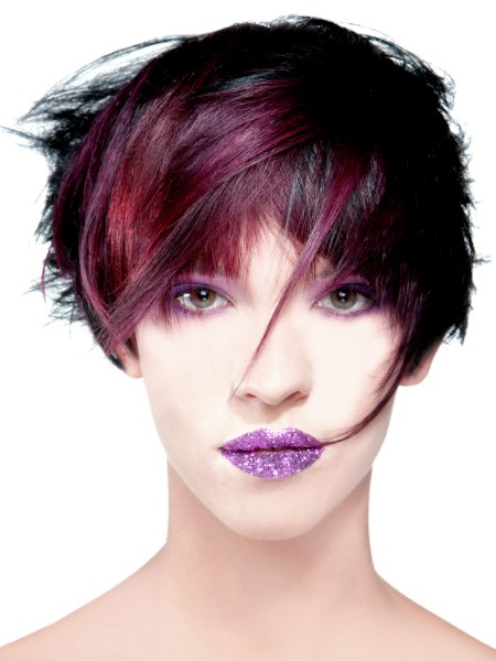 Short multi color hair with highlights and several lengths
