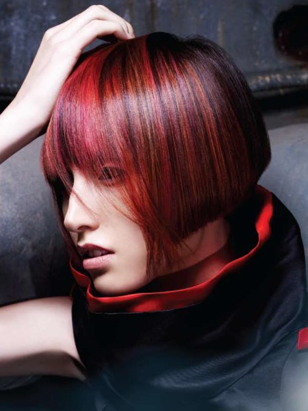 Page boy cut for red hair with streaks