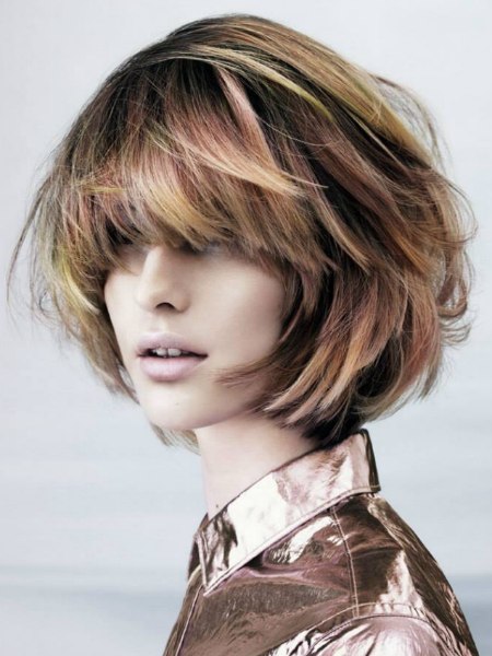 Thick bob hairstyle with ever-changing hair color
