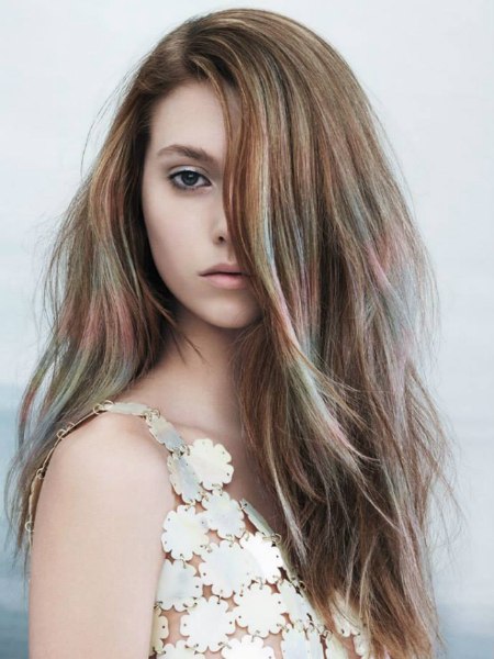 Long hair with sheer colors that blend into each other