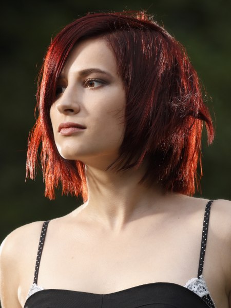 Choppy medium length hairstyle for red hair