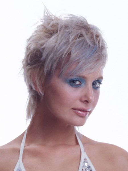 Short blonde hair with gray streaks