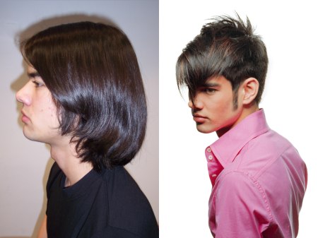 Male makeover, from long to short hair
