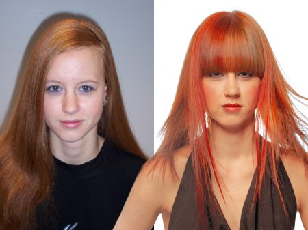 Makeover - long red hair with bangs