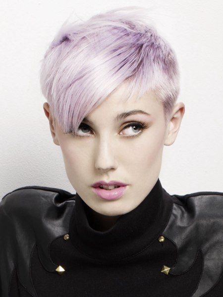 Short cropped hair with purple shades