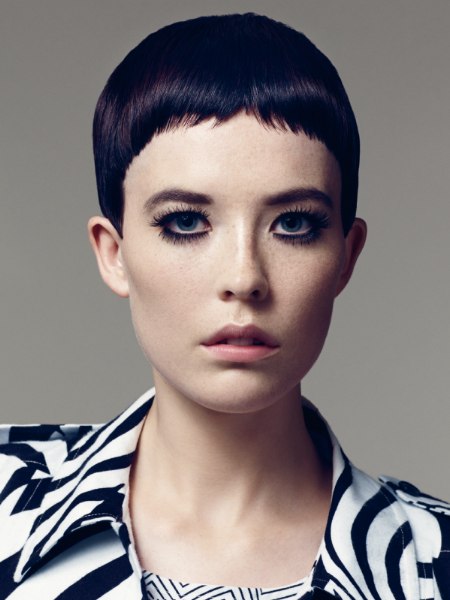 Black pixie cut with short bangs