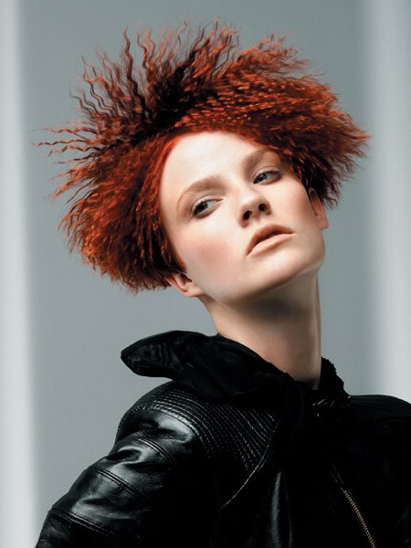 Short red hair with crimping