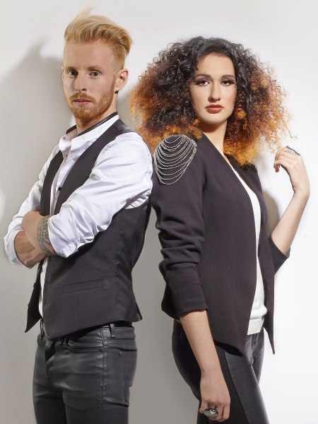 Long curly hair with an interplay of tones