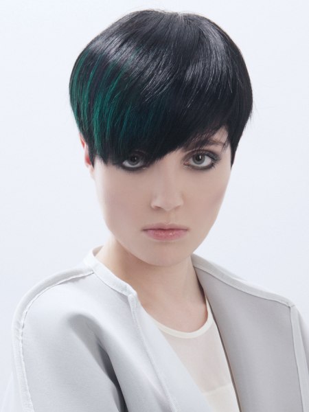 Short sleek hair with diagonal styling