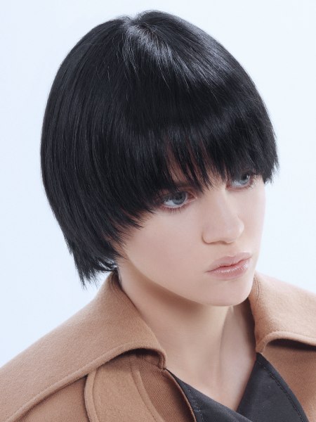 Bowl cut hair with texture in the tips
