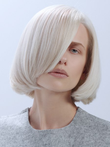 Blonde bob with inward styling