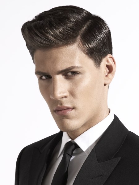 Career look for men with pomade-styled hair