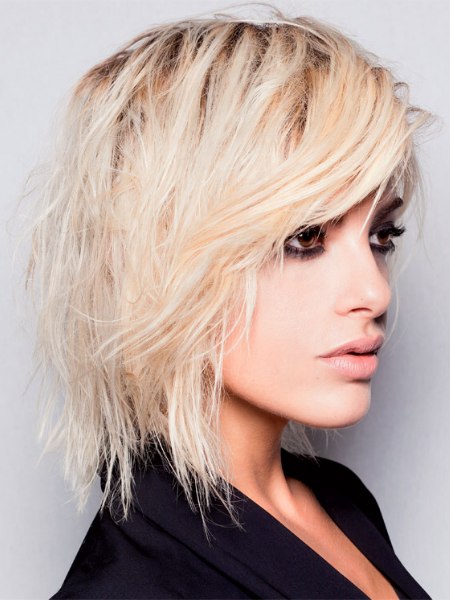 Medium-length hair with heavy texture