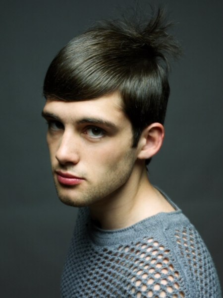 Man's hairstyle with a plucky crown and sideburns