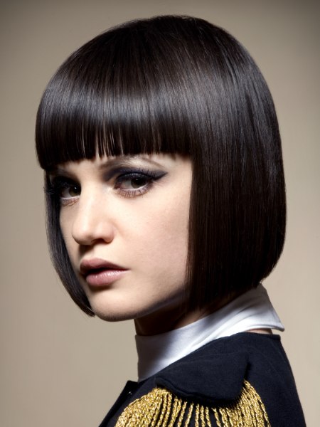 Smooth chin-length bob with a blunt fringe