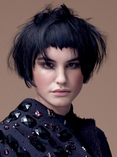 Cheekbone short bob for blue black hair