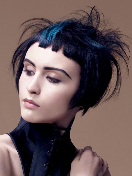 Short bob for black hair with blue color accents