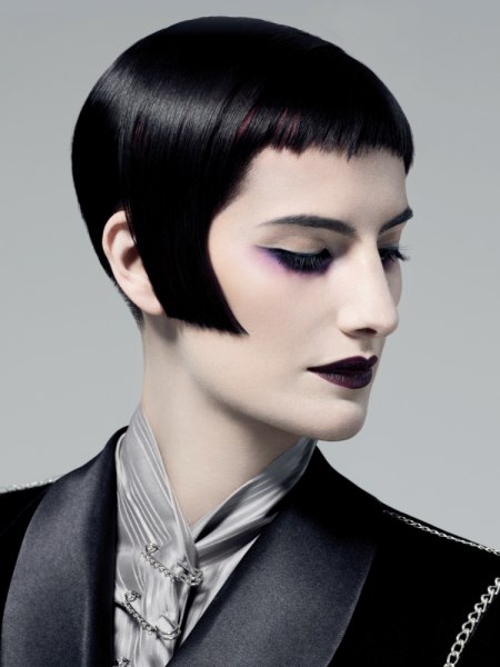 Sleek short hair with a super short fringe