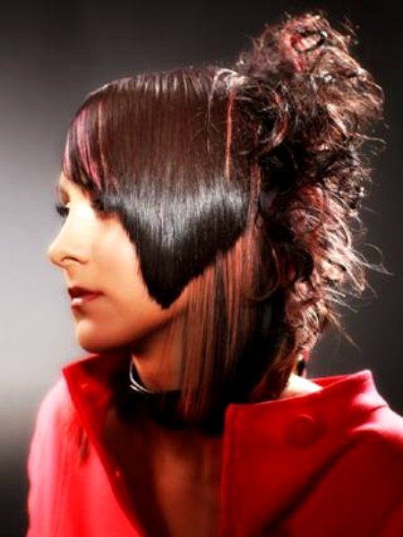 Hairstyle with a curled nape and targeted color segments