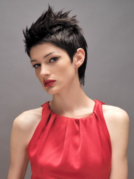 Strong short haircut with ultra short bangs