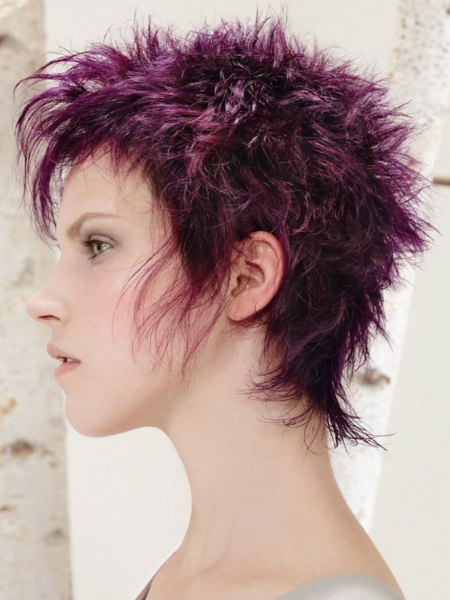 Short purple pixie hair with spikes
