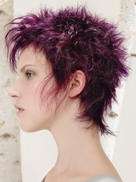 Short purple pixie cut with spikes