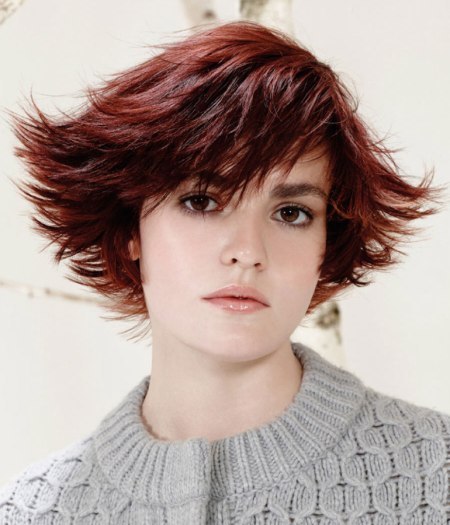 Short mahogany hair with bangs