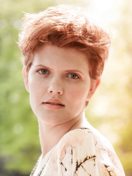 Boyish pixie cut for copper-colored hair