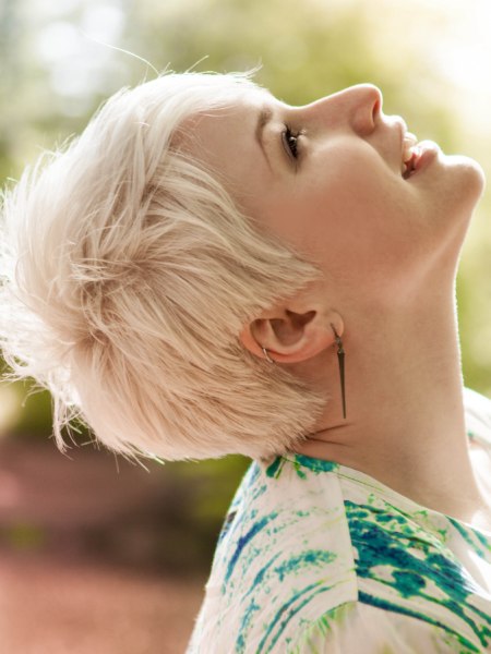 Side profile of a pixie cut