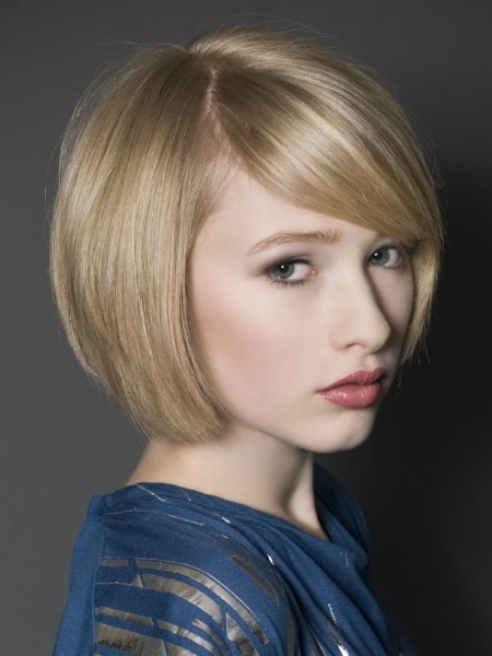 Neck-length bob with a side-swept fringe