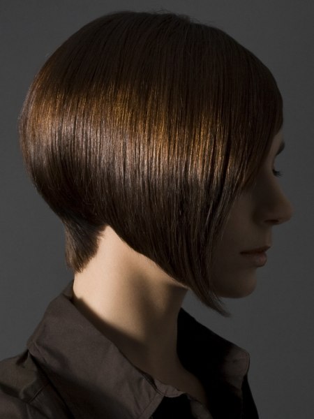 Angled bob with a concave nape and one shorter side